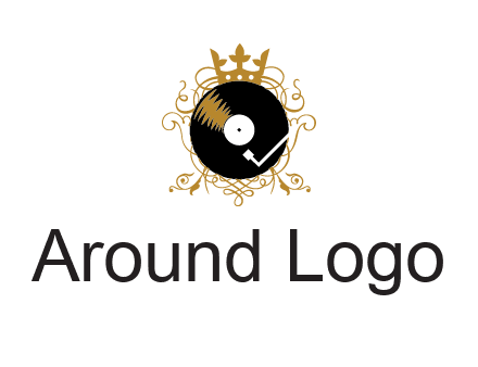 vinyl record with a crown and intricate patterns logo