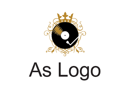 vinyl record with a crown and intricate patterns logo