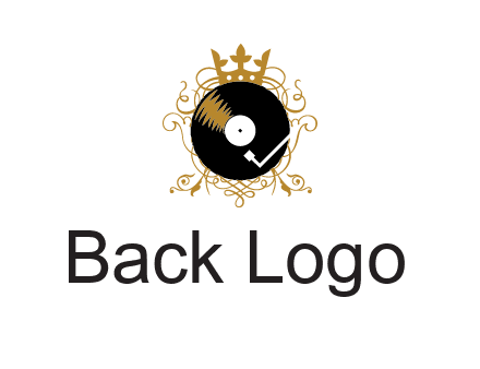 vinyl record with a crown and intricate patterns logo