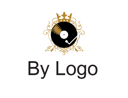 vinyl record with a crown and intricate patterns logo
