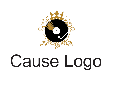 vinyl record with a crown and intricate patterns logo