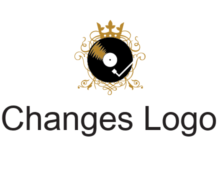 vinyl record with a crown and intricate patterns logo