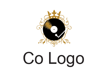 vinyl record with a crown and intricate patterns logo