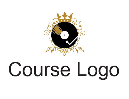 vinyl record with a crown and intricate patterns logo
