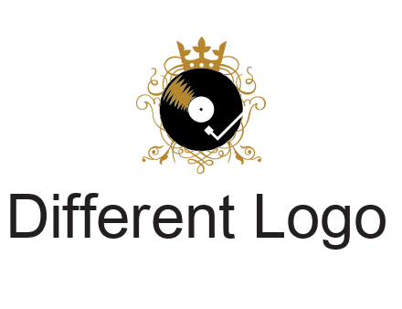 vinyl record with a crown and intricate patterns logo