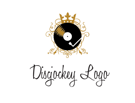 vinyl record with a crown and intricate patterns logo