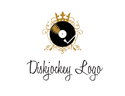 vinyl record with a crown and intricate patterns logo