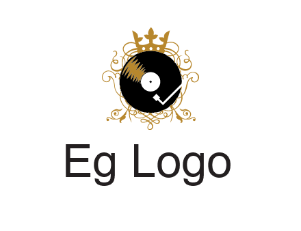vinyl record with a crown and intricate patterns logo