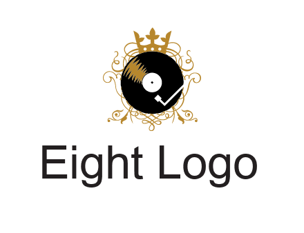 vinyl record with a crown and intricate patterns logo