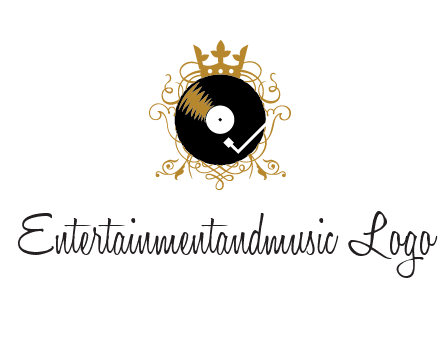 vinyl record with a crown and intricate patterns logo