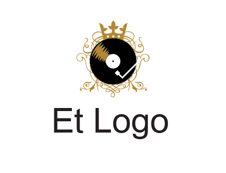 vinyl record with a crown and intricate patterns logo