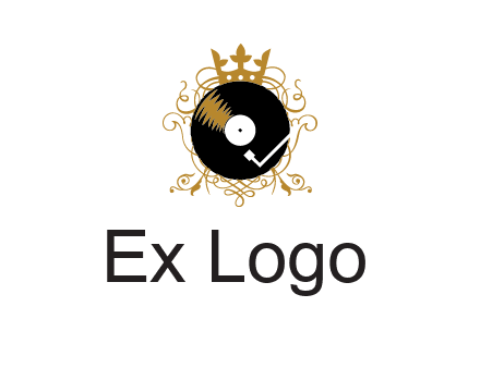 vinyl record with a crown and intricate patterns logo