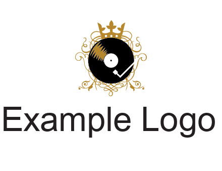 vinyl record with a crown and intricate patterns logo