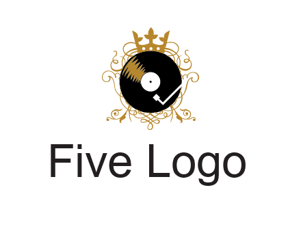 vinyl record with a crown and intricate patterns logo