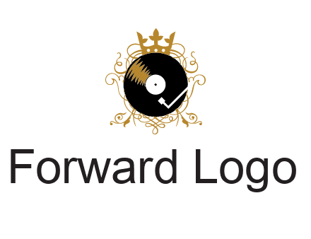 vinyl record with a crown and intricate patterns logo