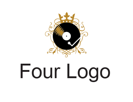 vinyl record with a crown and intricate patterns logo