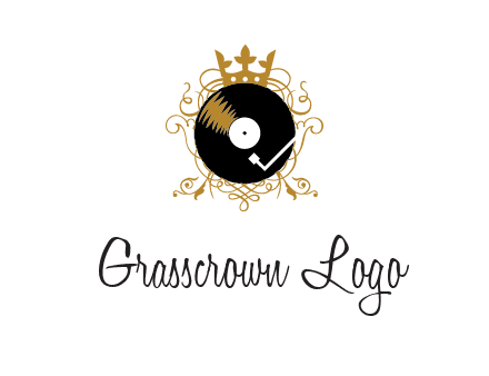 vinyl record with a crown and intricate patterns logo