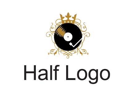 vinyl record with a crown and intricate patterns logo
