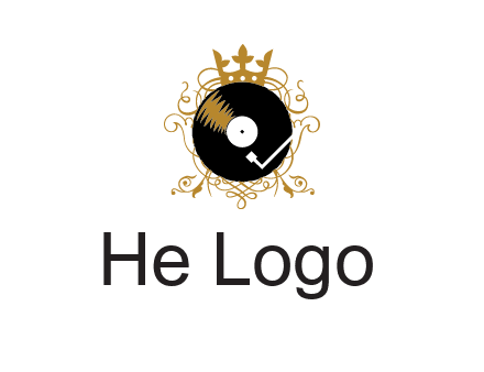 vinyl record with a crown and intricate patterns logo