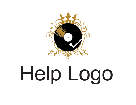vinyl record with a crown and intricate patterns logo