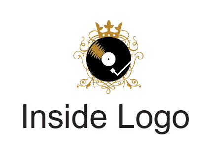 vinyl record with a crown and intricate patterns logo