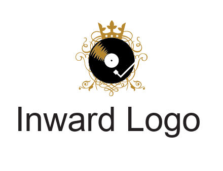 vinyl record with a crown and intricate patterns logo