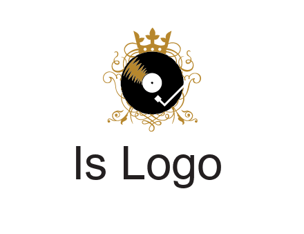 vinyl record with a crown and intricate patterns logo