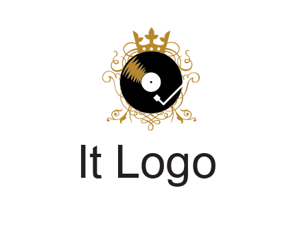 vinyl record with a crown and intricate patterns logo