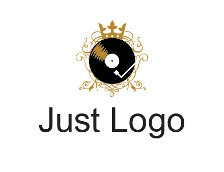 vinyl record with a crown and intricate patterns logo