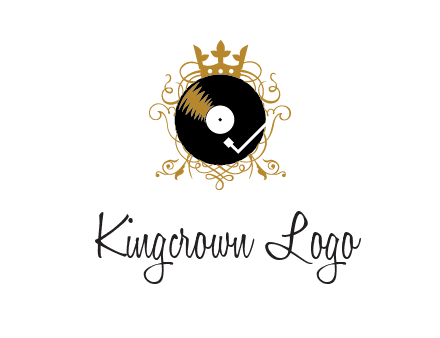 vinyl record with a crown and intricate patterns logo