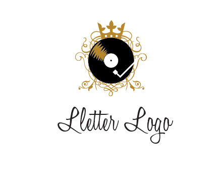 vinyl record with a crown and intricate patterns logo