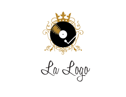 vinyl record with a crown and intricate patterns logo