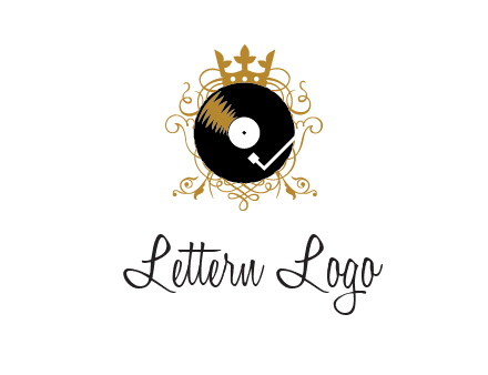 vinyl record with a crown and intricate patterns logo