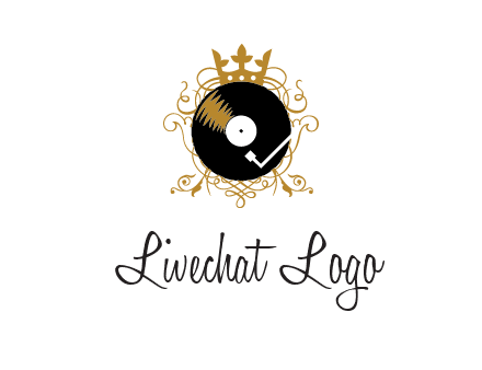 vinyl record with a crown and intricate patterns logo