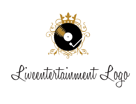 vinyl record with a crown and intricate patterns logo