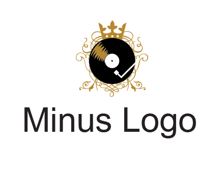 vinyl record with a crown and intricate patterns logo