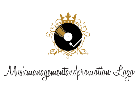 vinyl record with a crown and intricate patterns logo