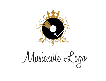 vinyl record with a crown and intricate patterns logo