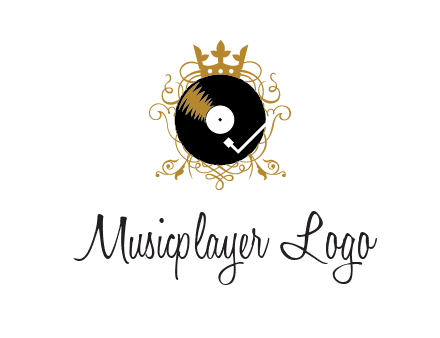 vinyl record with a crown and intricate patterns logo