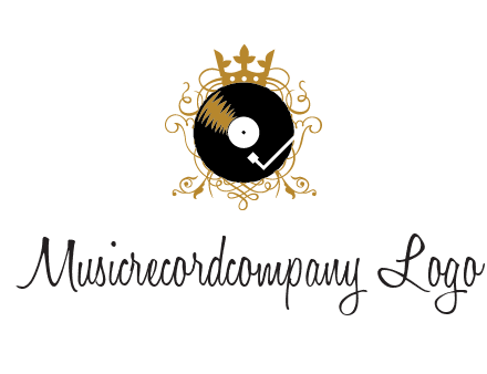 vinyl record with a crown and intricate patterns logo