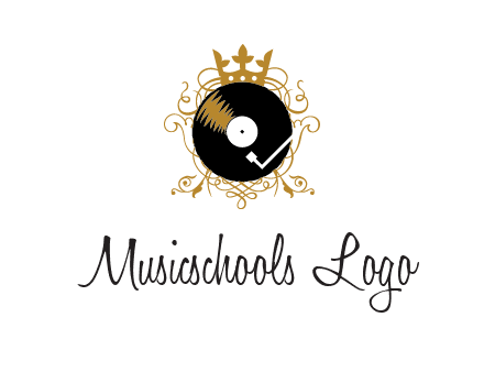 vinyl record with a crown and intricate patterns logo