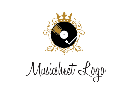 vinyl record with a crown and intricate patterns logo