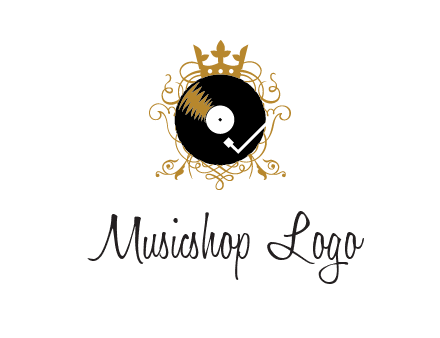 vinyl record with a crown and intricate patterns logo