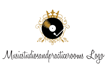 vinyl record with a crown and intricate patterns logo