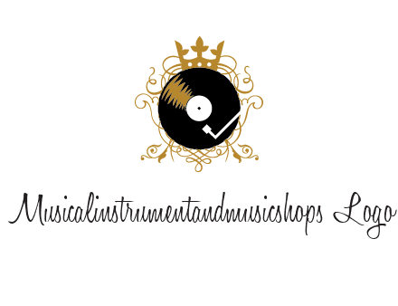 vinyl record with a crown and intricate patterns logo