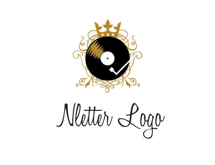 vinyl record with a crown and intricate patterns logo