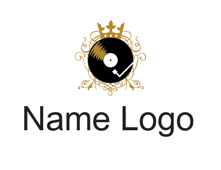 vinyl record with a crown and intricate patterns logo