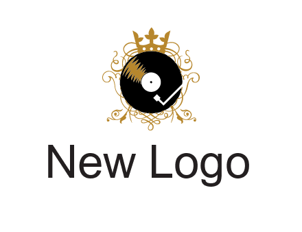 vinyl record with a crown and intricate patterns logo