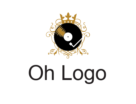 vinyl record with a crown and intricate patterns logo