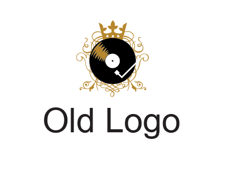 vinyl record with a crown and intricate patterns logo